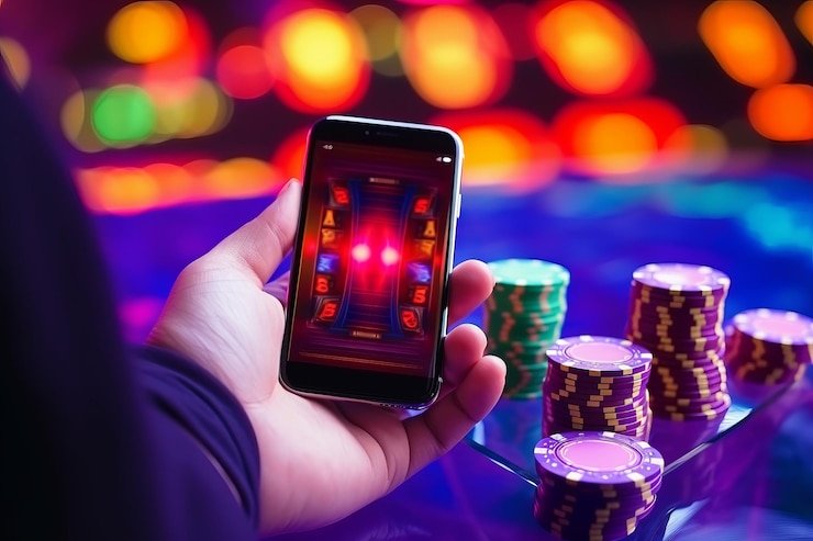 Layar permainan Caribbean Stud Poker dengan kartu dealer dan pemain Layar permainan Caribbean Stud Poker dengan kartu dealer dan pemain